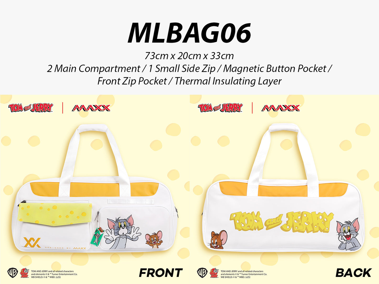 Maxx Tom & Jerry Racket Bag - With FREE Tom & Jerry Keychain)