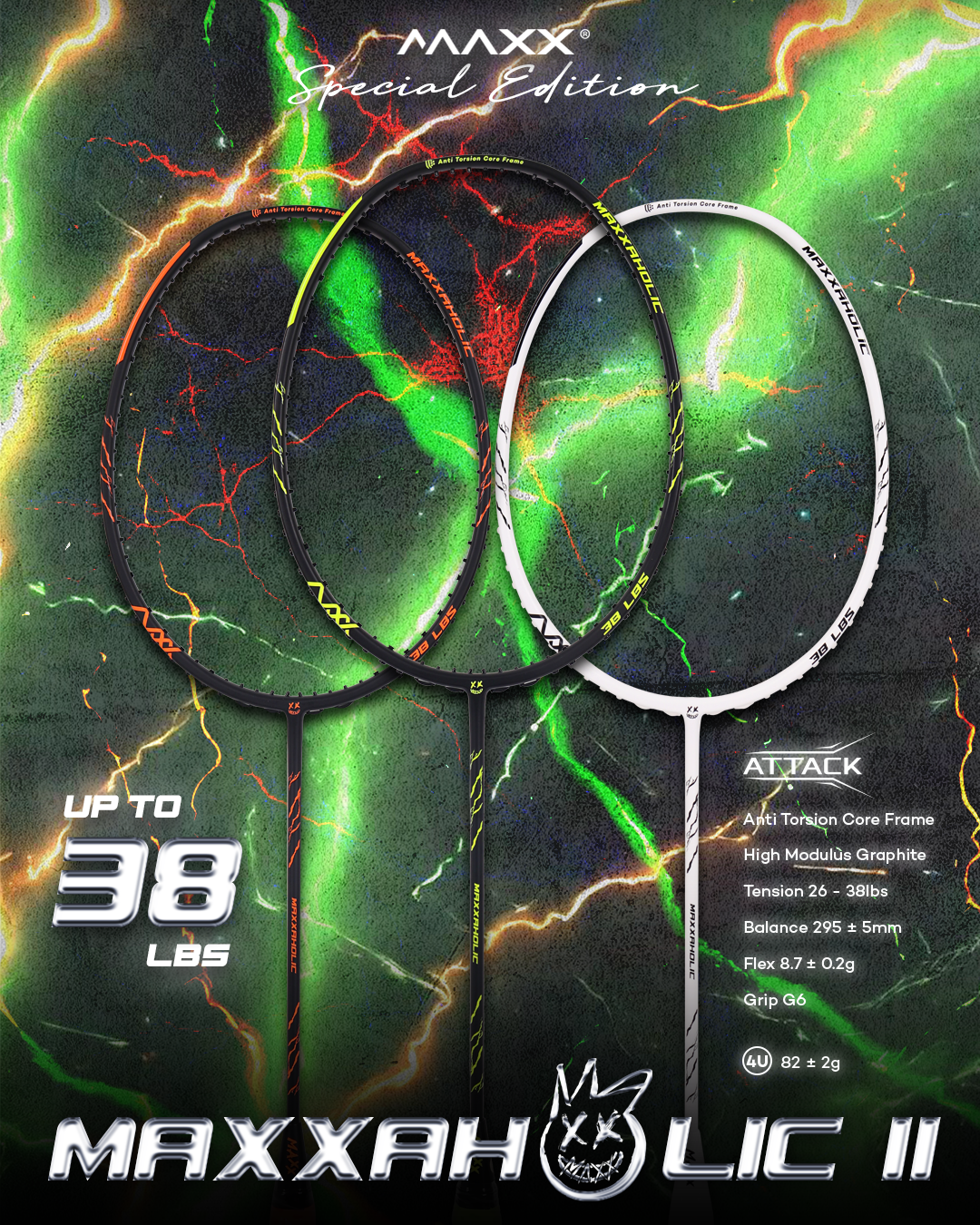 Maxxaholic Racket MAXX MAXXAHOLIC II Badminton Racket High Tension Up To 38LBS – Maxx ...